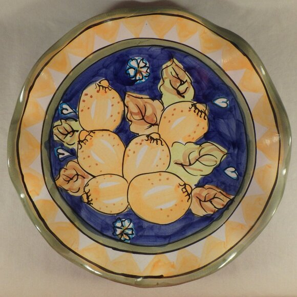 World Bazaars Lemon Citrus 13" Scalloped Serving Bowl Centerpiece Salad Fruit - Picture 3 of 8